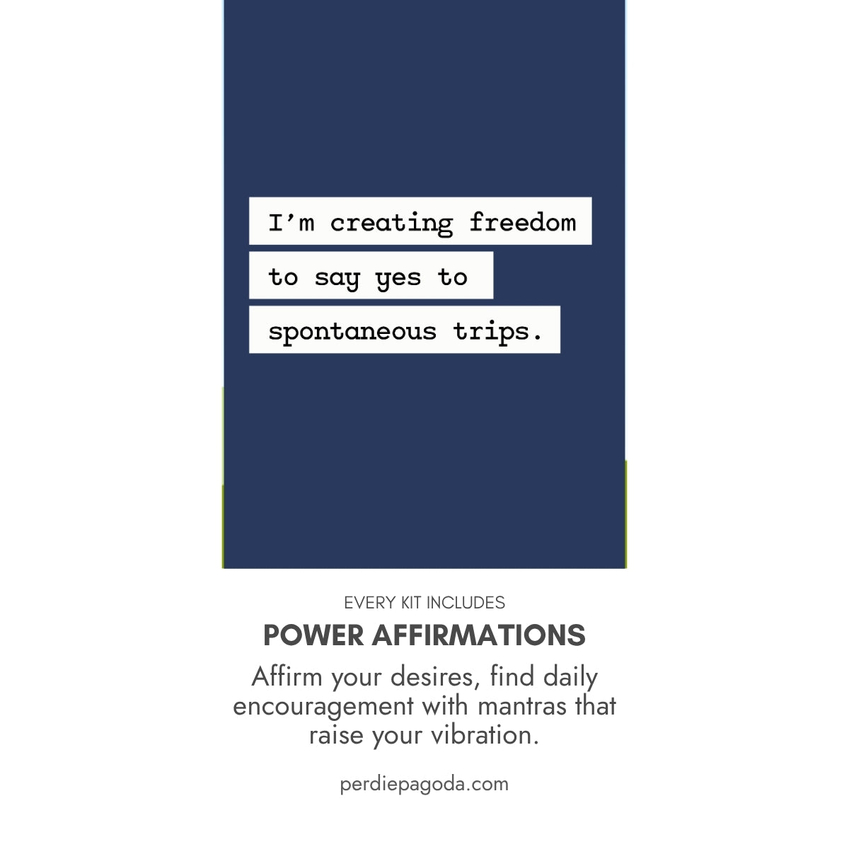 Travel affirmation graphic stating “I’m creating freedom to say yes to spontaneous trips,” on a deep blue background.