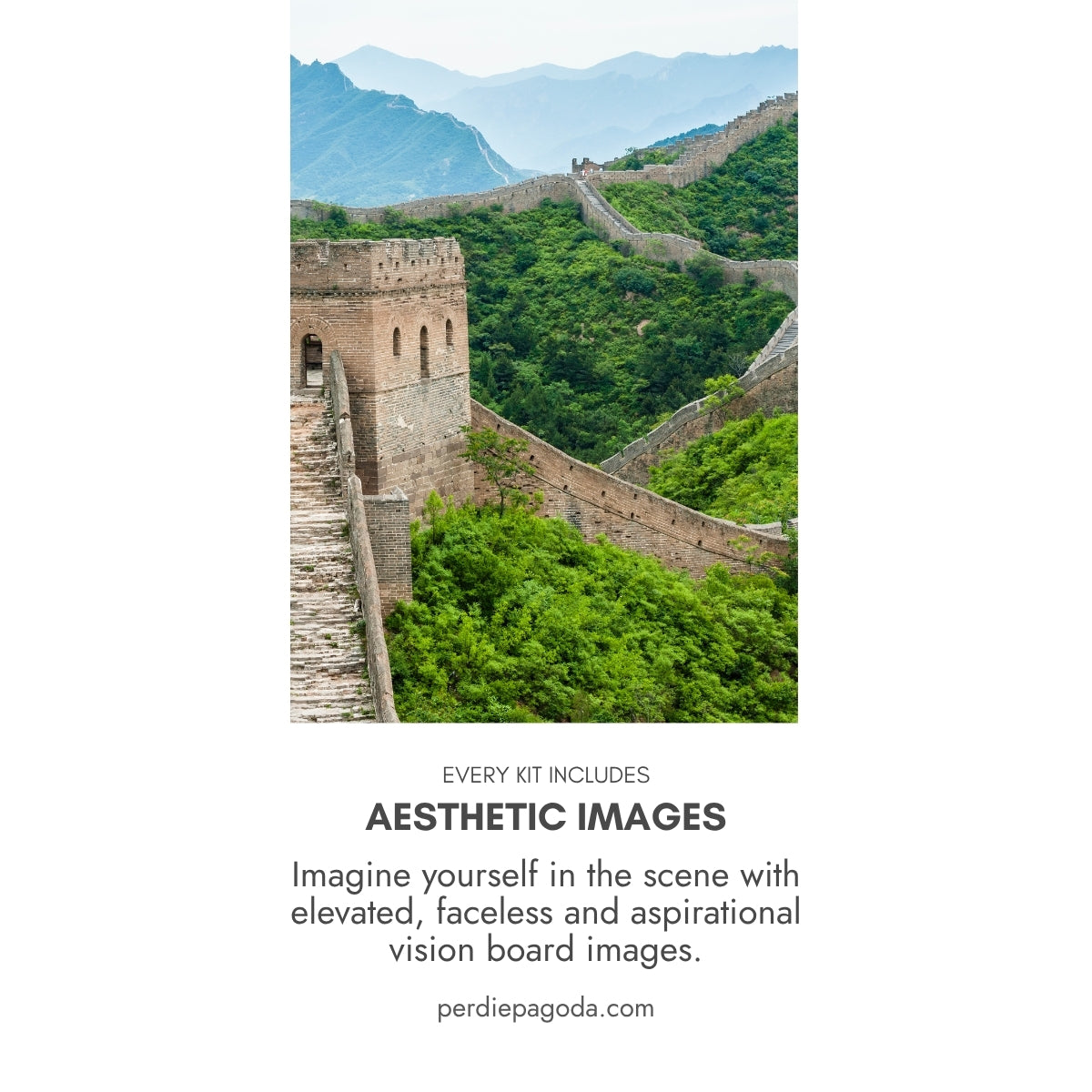 Photograph of the Great Wall of China paired with the phrase “do it for the plot,” representing bold travel stories and unforgettable adventures.
