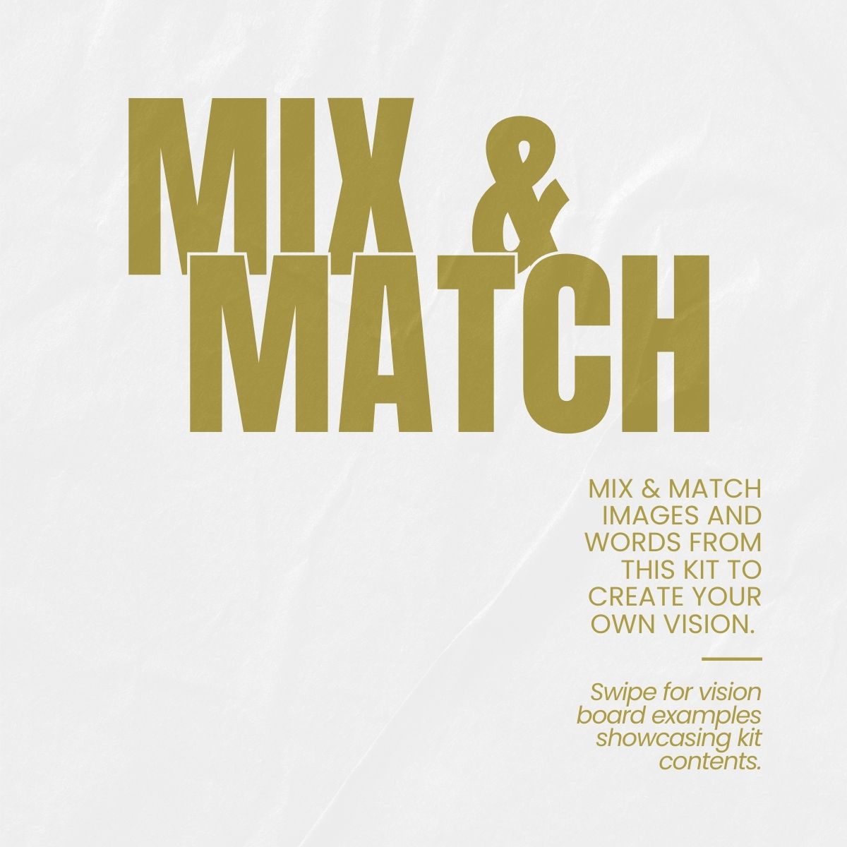 Mix and match vision board kit instructions for Perdie Pagoda Hobbies and Homelife Volume One, encouraging users to combine images and words to create a personalized vision.