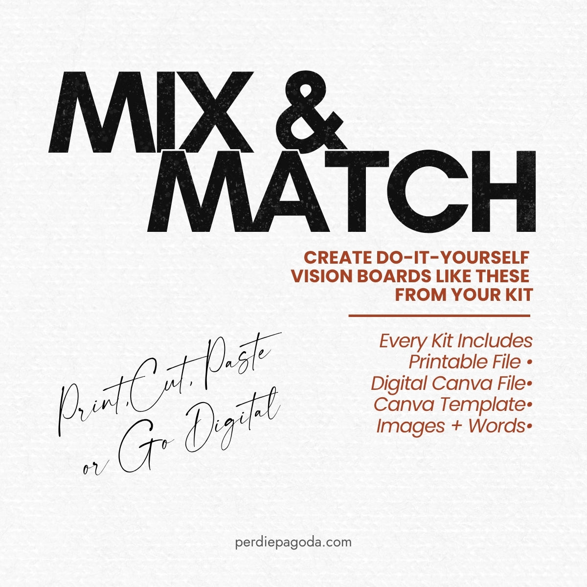 Hobbies and home life vision board kit with mix and match images and words for creating a personalized lifestyle, creativity, and everyday living vision board.