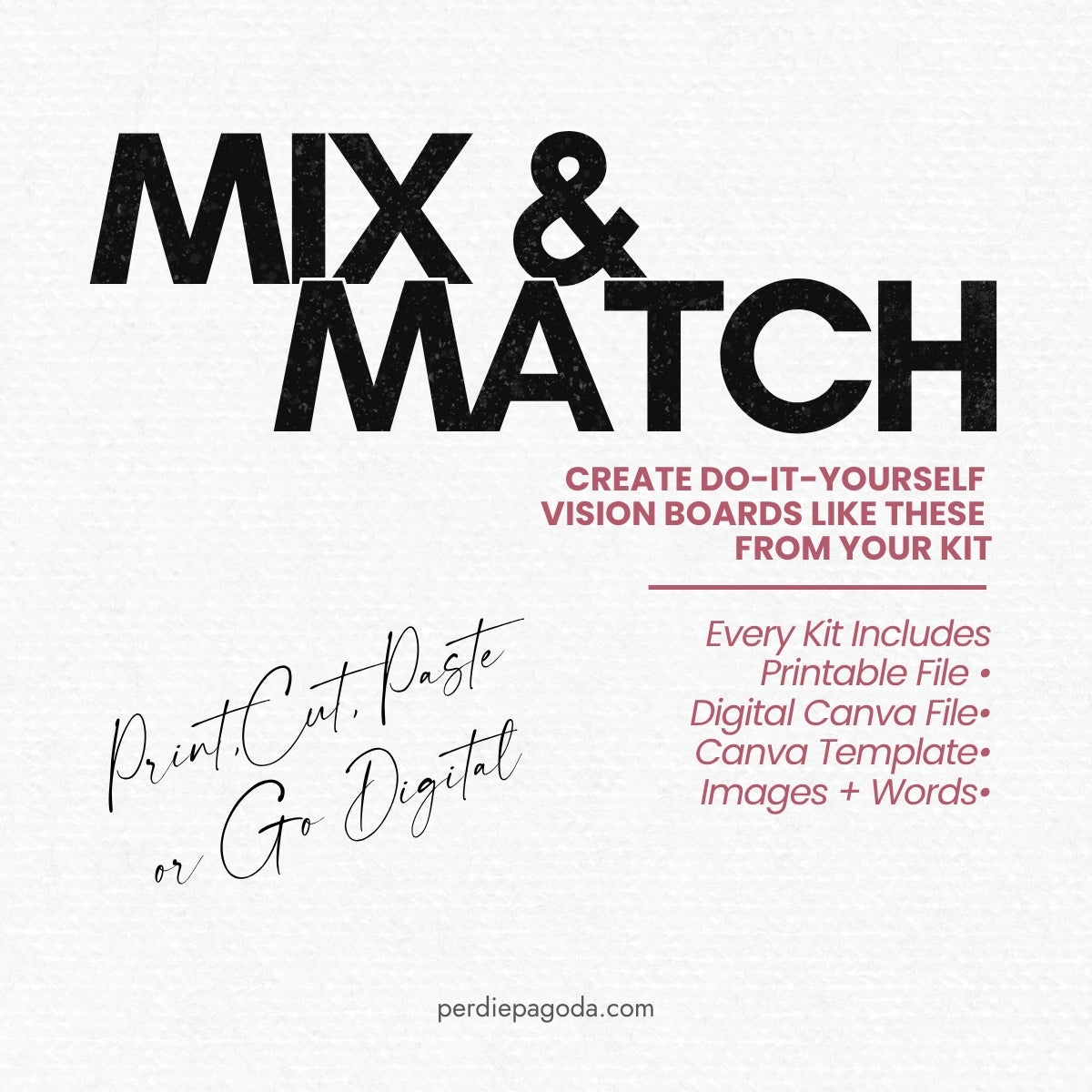 Love and family vision board kit with mix and match images and words for creating a personalized relationship and home life vision board.