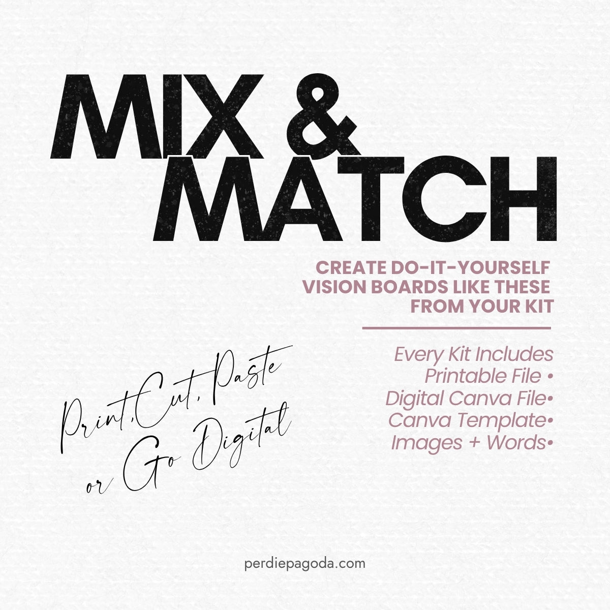 Love and family vision board kit with mix and match images and words for creating a personalized relationship, romance, and home life vision board.