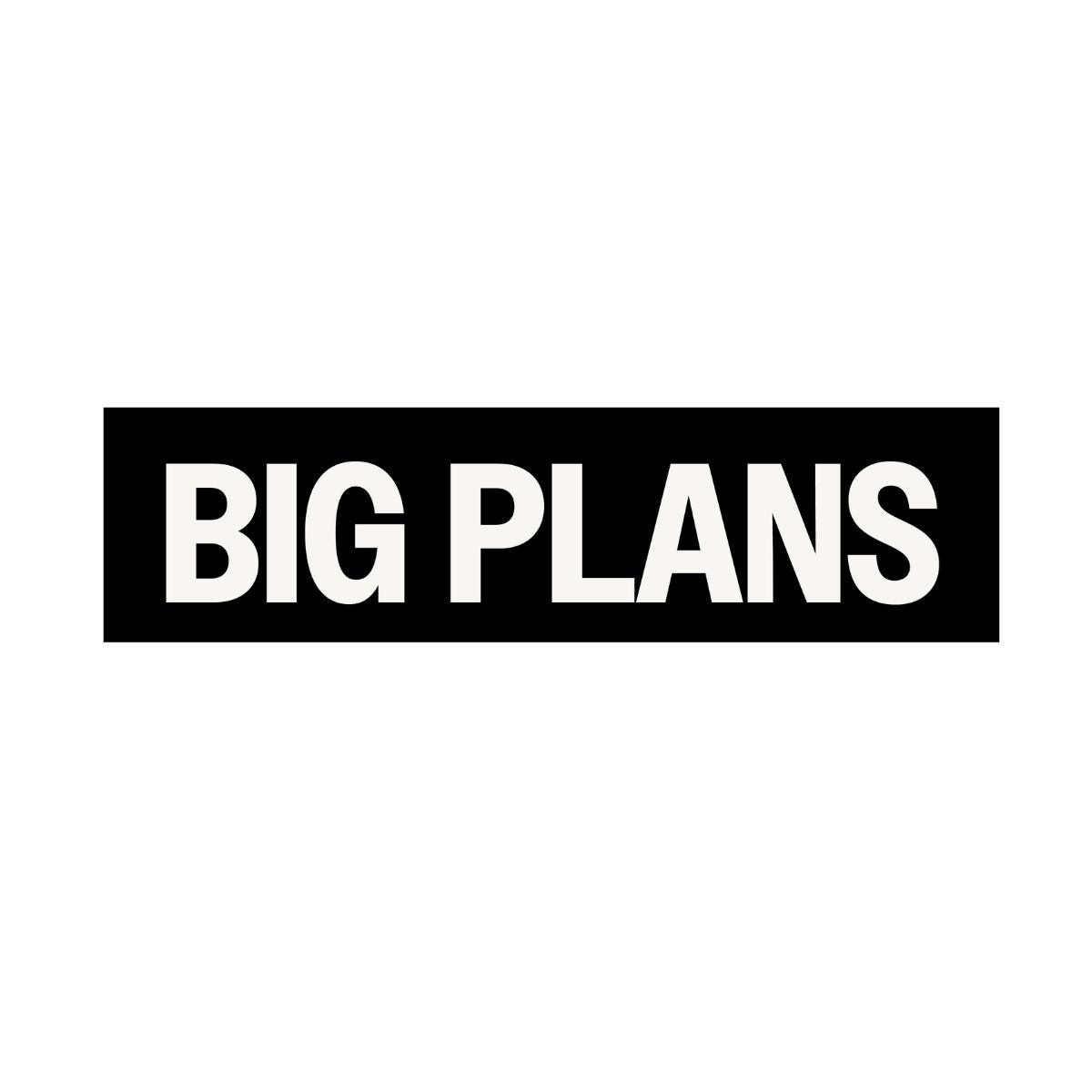 Bold magazine style headline reading “Big Plans” on a black background, symbolizing ambitious travel goals and future adventures.