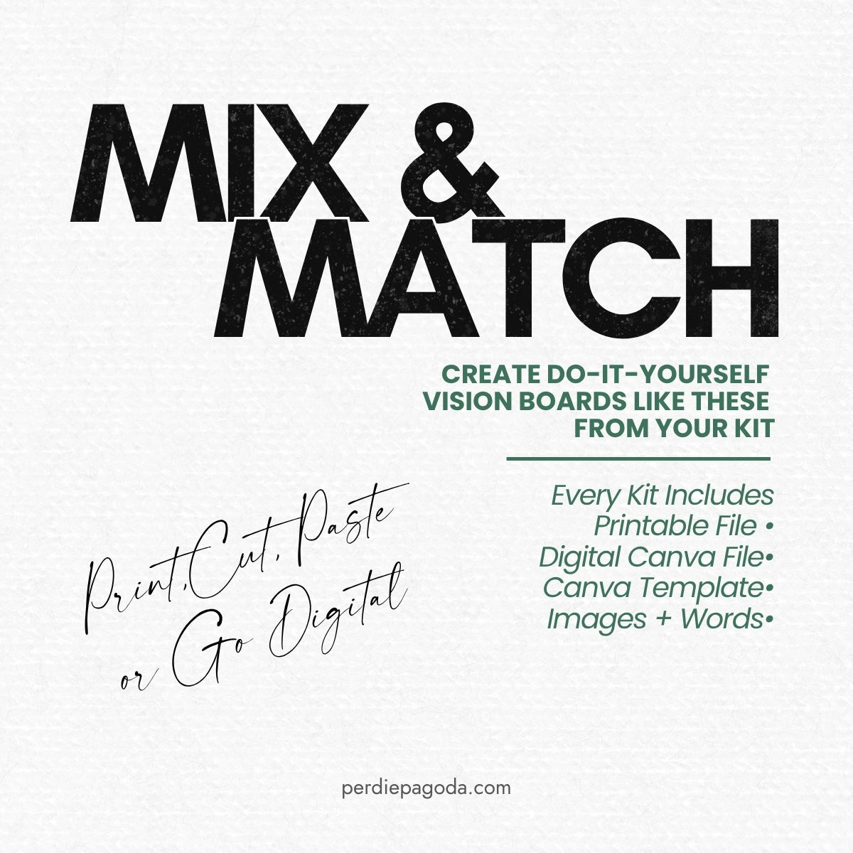 Money and career vision board kit with mix and match images and words for creating a personalized wealth, success, and goal setting vision board.