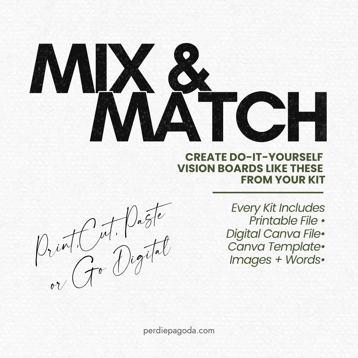 Money and career vision board kit with mix and match images and words for creating a personalized wealth, financial success, and goal setting vision board.