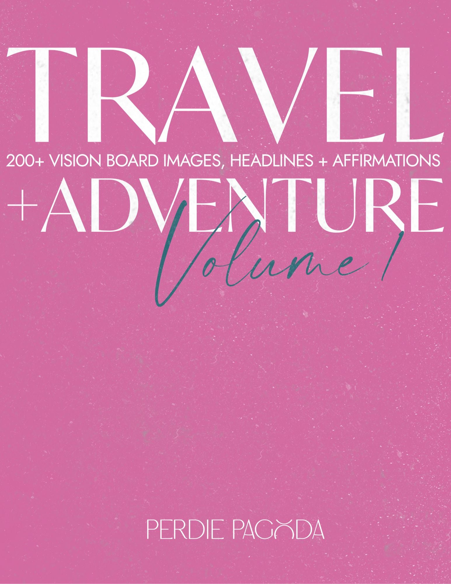 Travel and adventure vision board kit cover in pink tones with bold typography representing exploration, freedom, and inspired experiences.