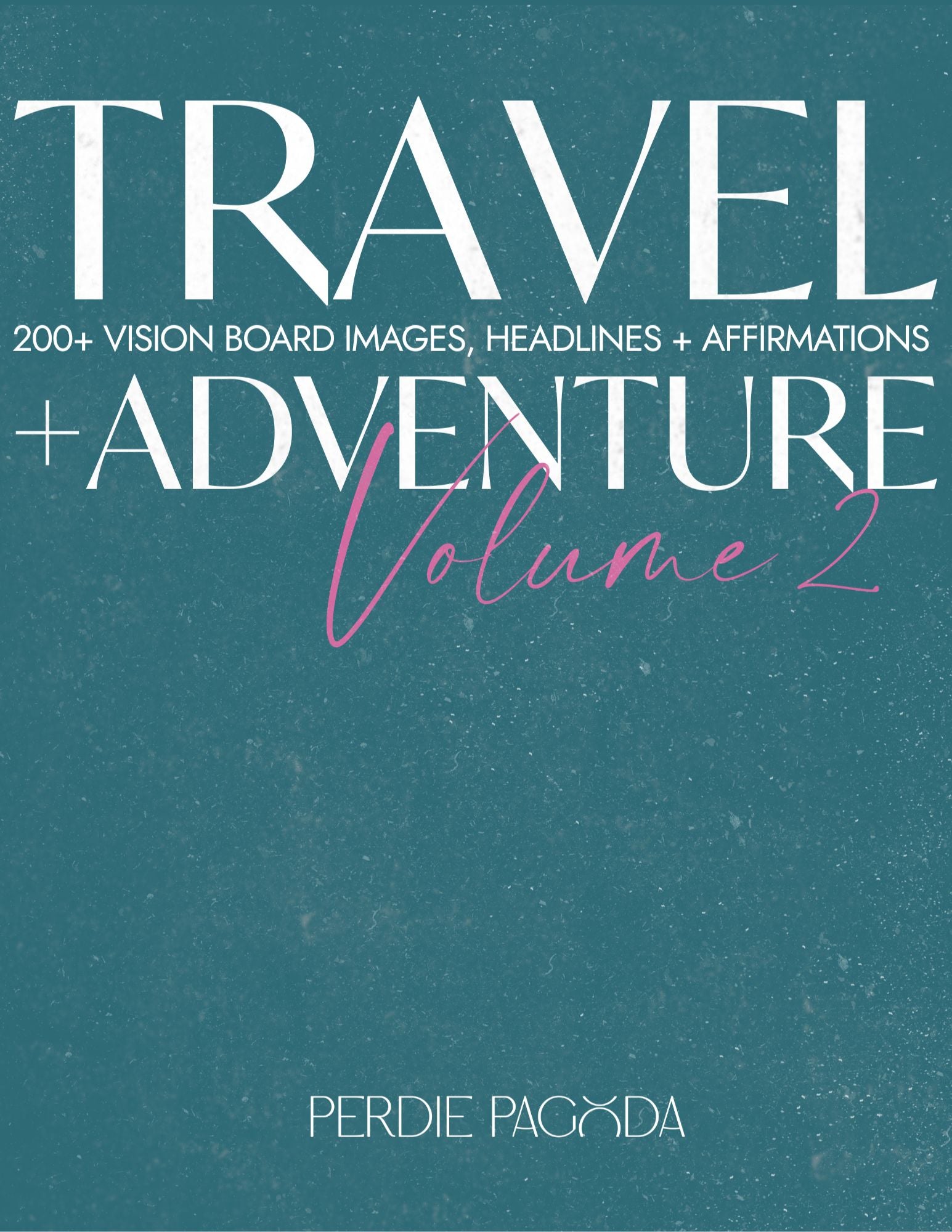 Travel and adventure vision board kit cover in deep teal tones highlighting aspirational travel, movement, and adventurous living.