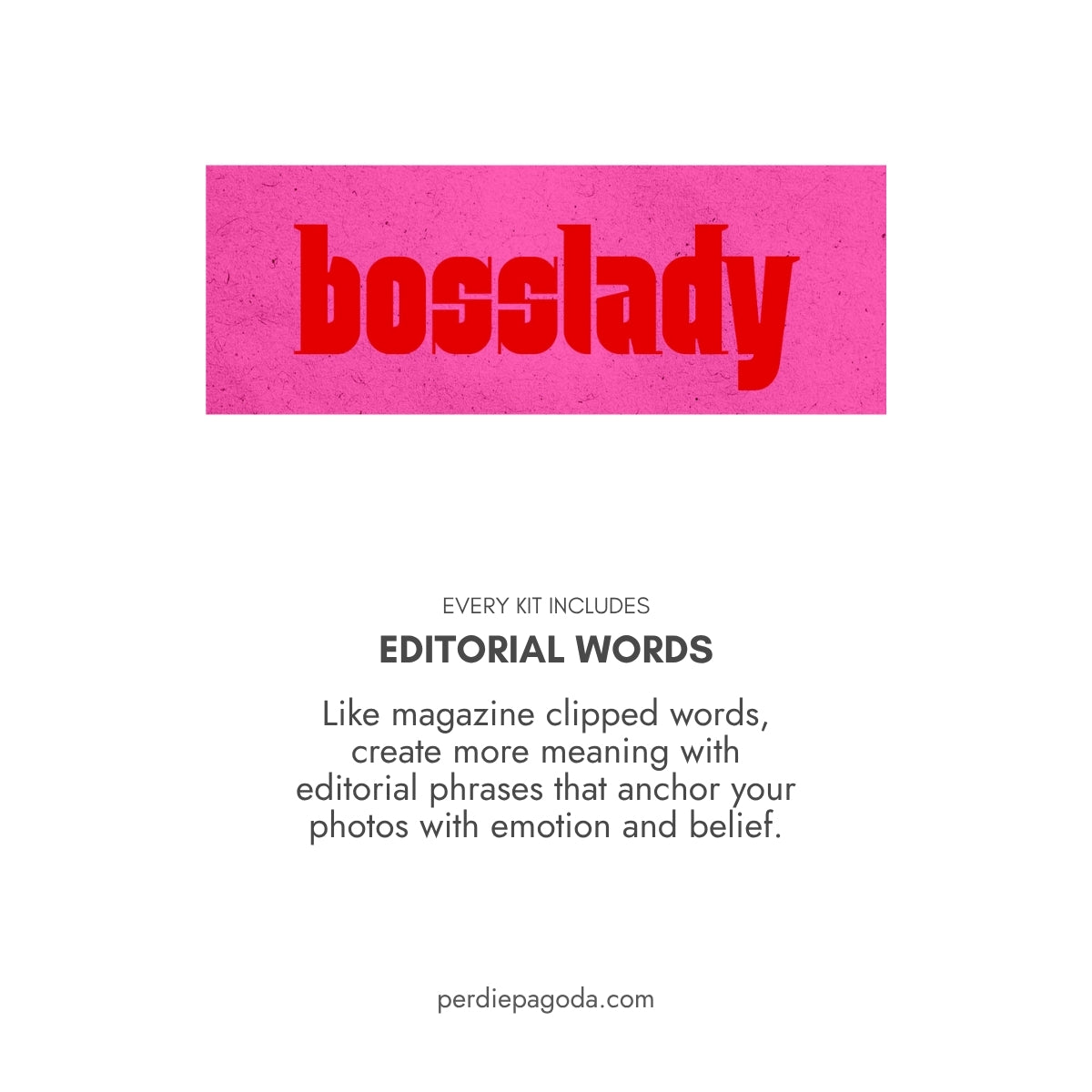 Bold typographic word art reading “bosslady” in red text on a pink background, representing confidence, leadership, ambition, and empowered career energy.