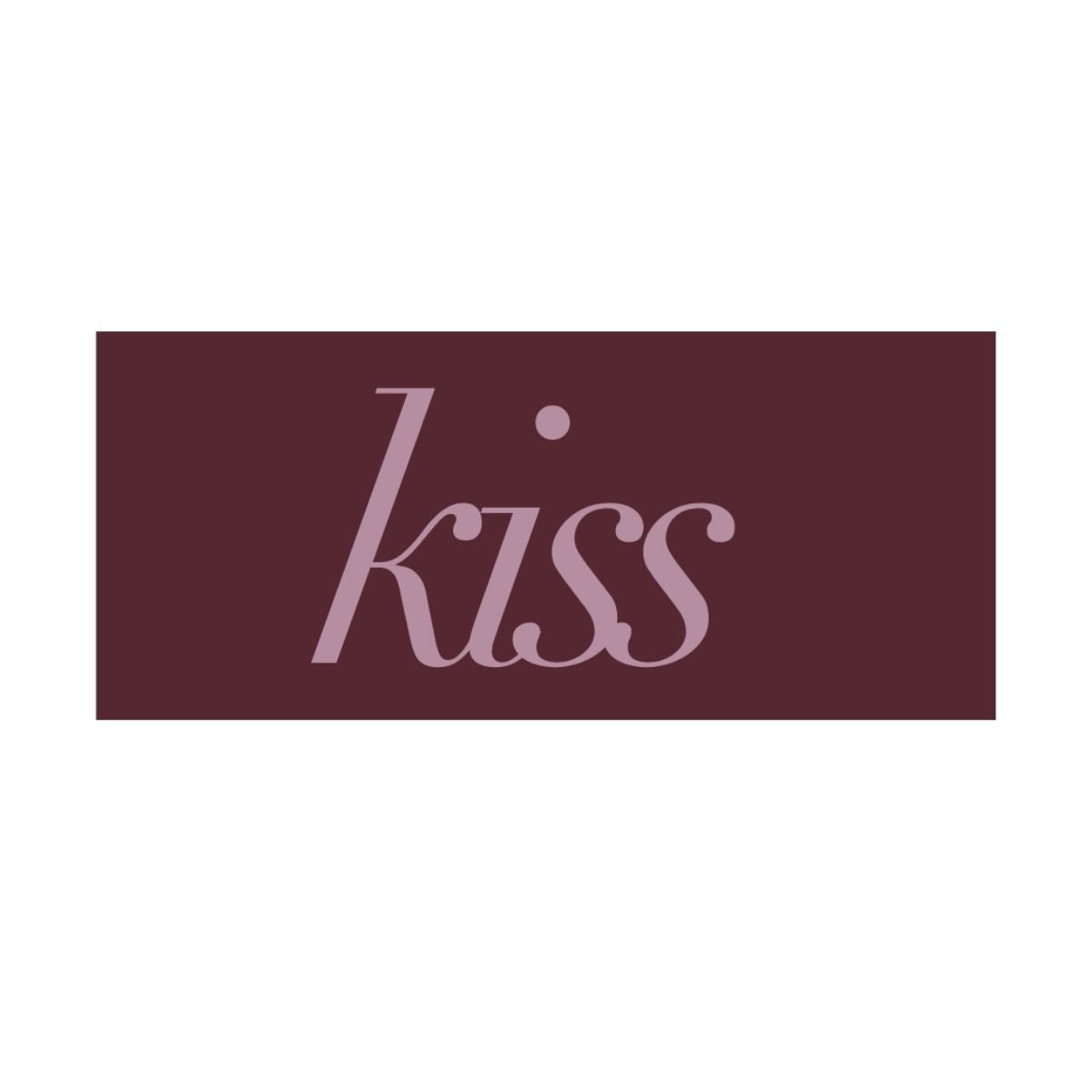 Minimal typographic vision board word reading “kiss” in soft serif lettering, symbolizing affection, romance, and intimate connection.