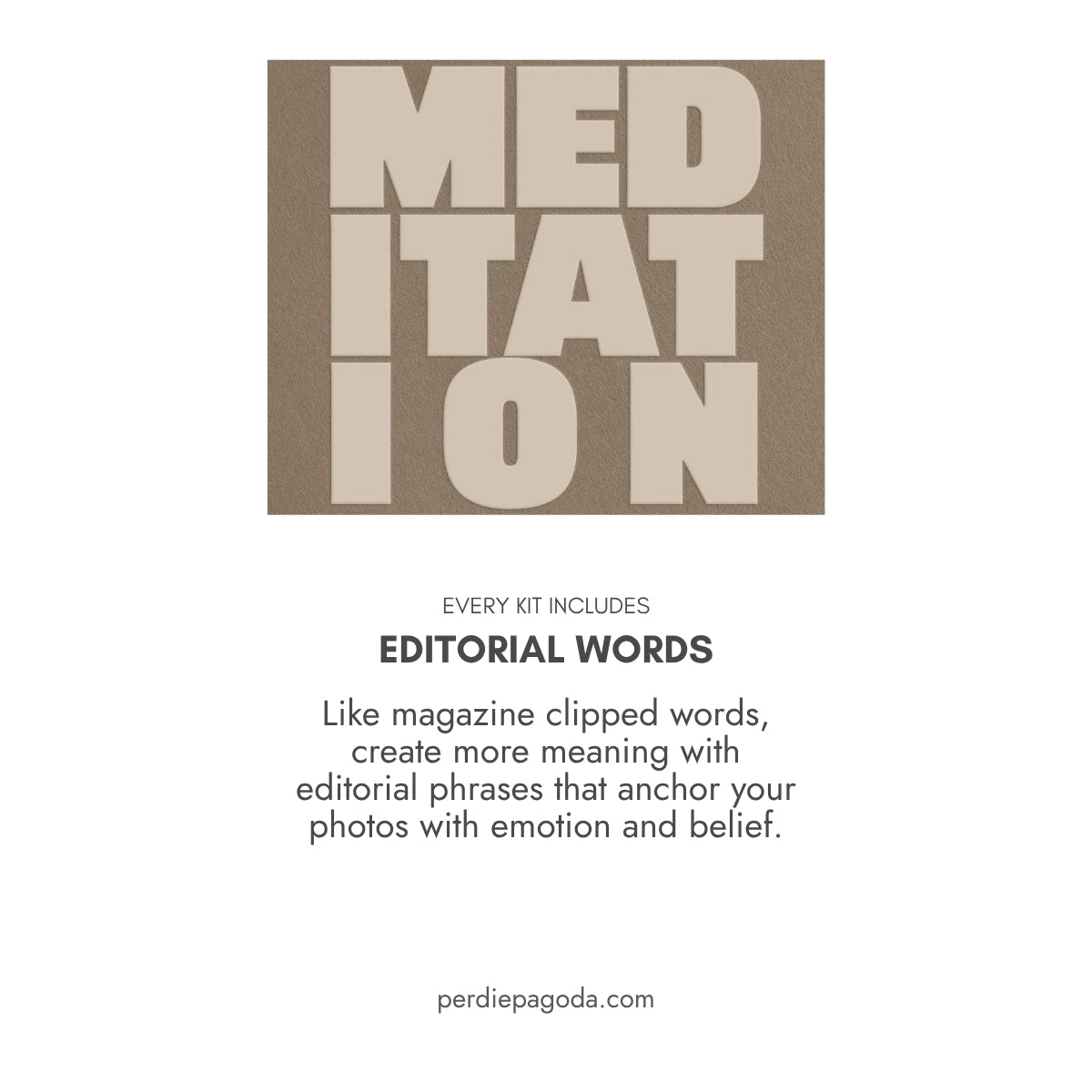 Bold neutral typography reading “Meditation” in large cream letters on a taupe background.