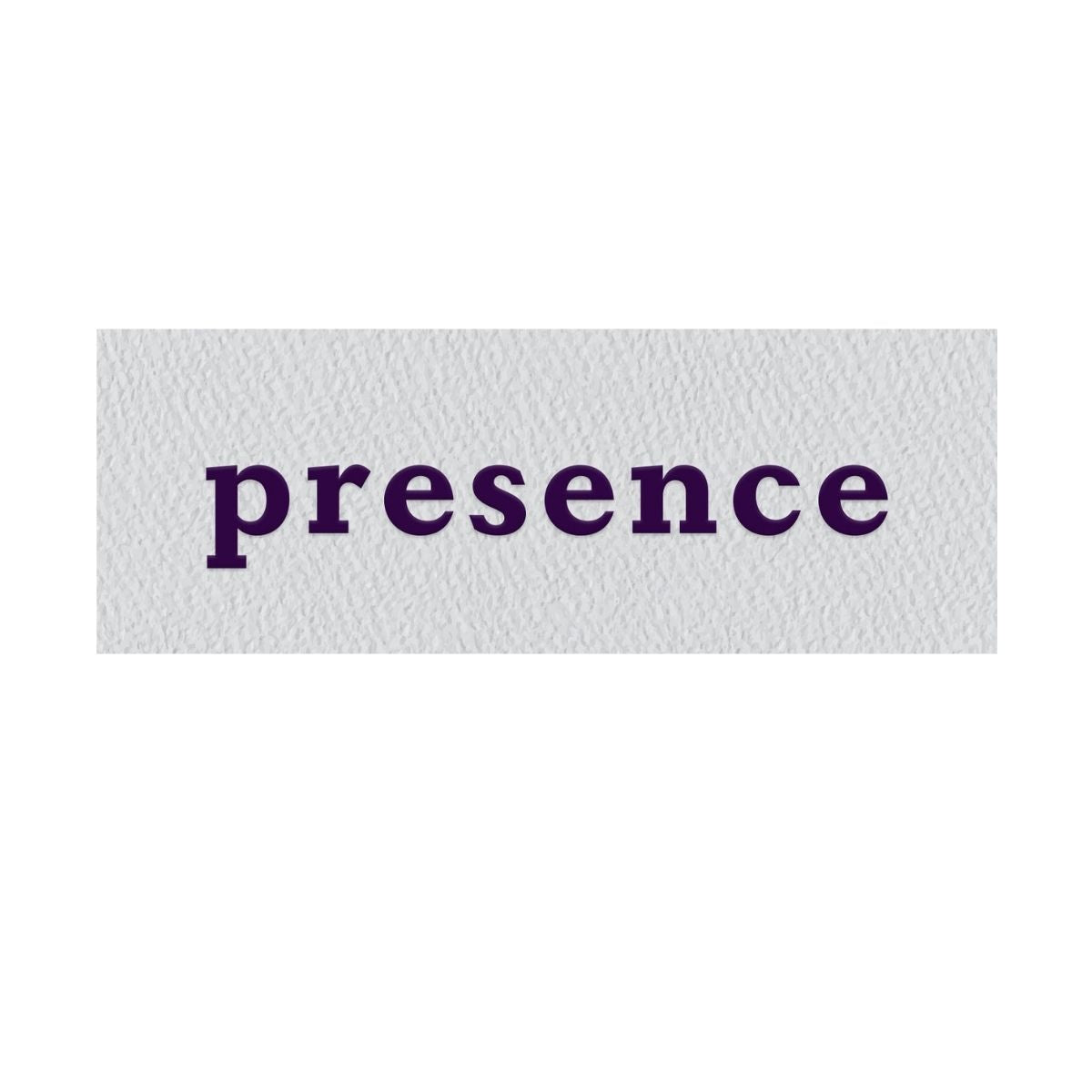 Minimal typographic word art reading “presence,” symbolizing mindfulness, emotional availability, and being fully present in relationships.