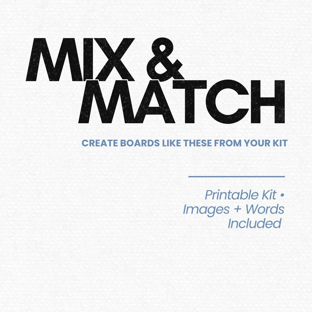 Perdie Pagoda volume two mix and match vision board kit examples cover page featuring printable images and words for building custom manifestation and goal setting boards.