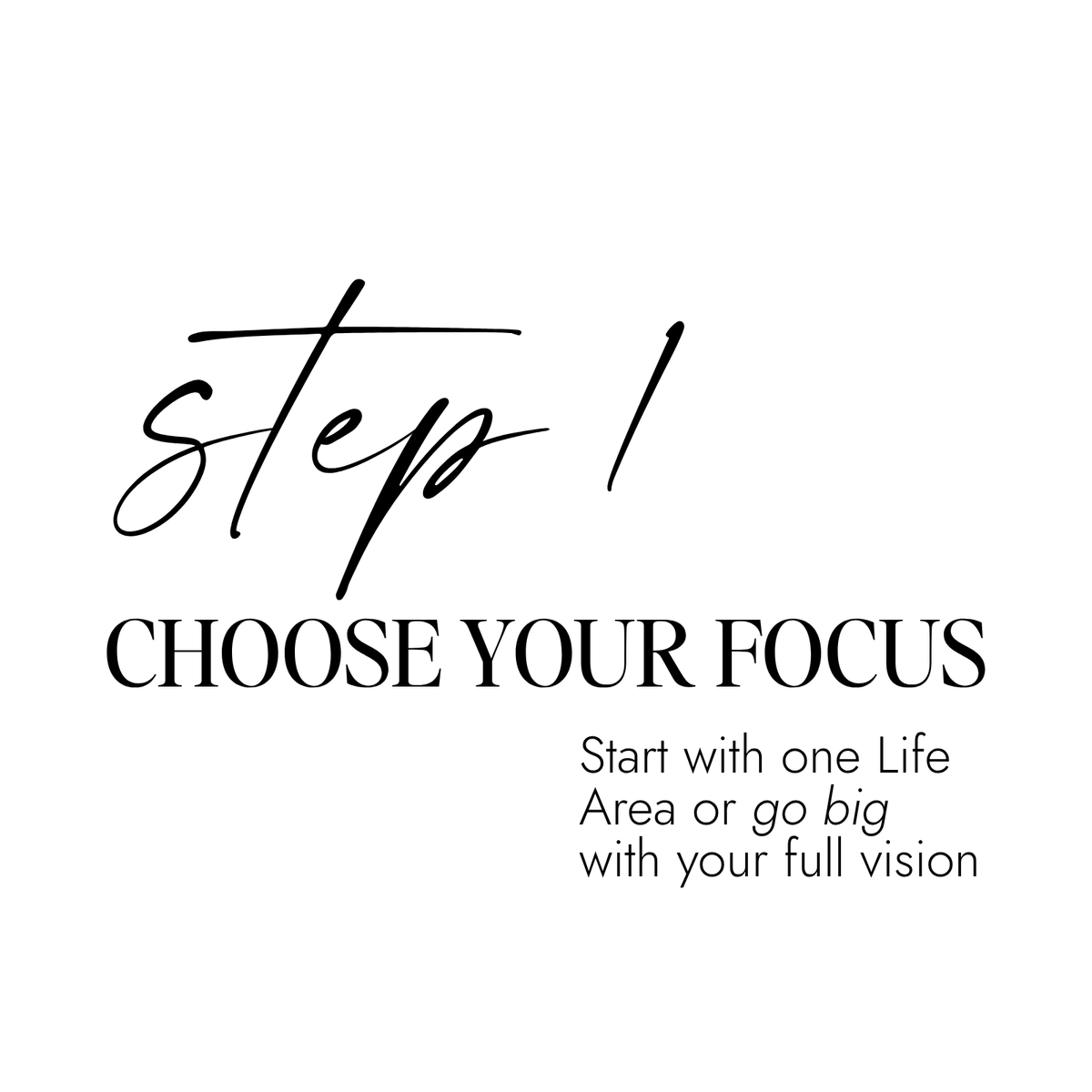 Step 1 Choose Your Focus. Start with one Life Area or go big with your full vision.