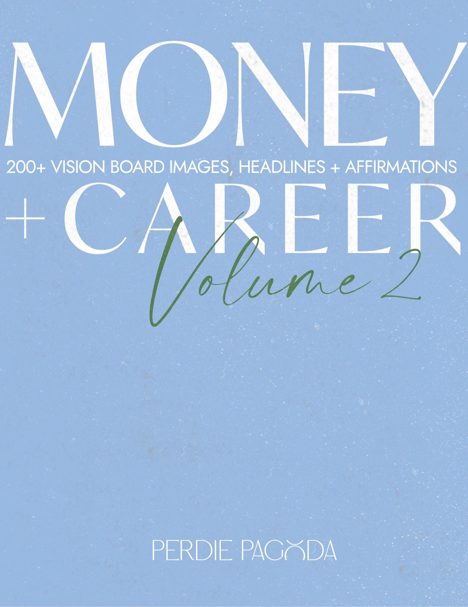 Money and career vision board kit cover in soft blue tones featuring typography for abundance, professional growth, and aligned success.