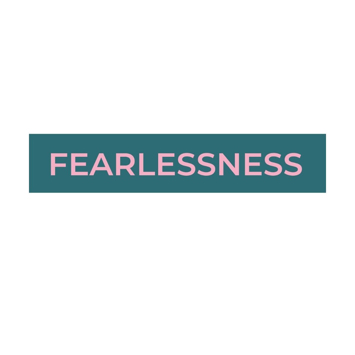 Bold typographic word “fearlessness” on a textured teal and blush background.