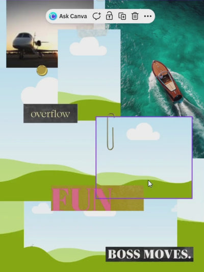 Mobile view of creating a digital vision board in Canva using Perdie Pagoda curated images, words and affirmations.
