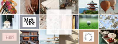 Soft moving collage of elevated lifestyle imagery representing wellness, abundance, travel, love, and intentional living across all life areas.