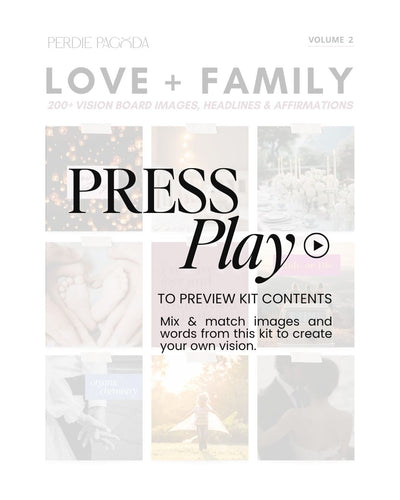 Preview video of Love and Family Volume Two vision board kit, highlighting imagery, headlines, and affirmations focused on lasting connection, family, and rooted love.